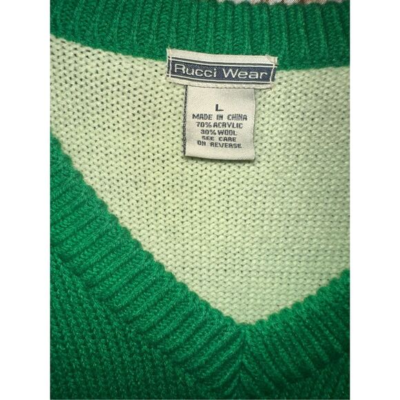 Argyle Sweater Vest  Rucci Wear- Mens Lime/Dk. Green/Blue/yellow size Large L Go - Picture 2 of 3